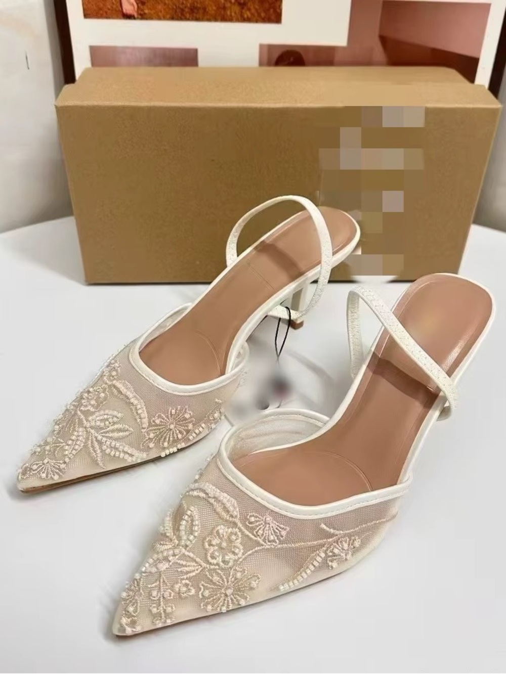 Elegant Women's Embroidered Pointed-Toe Slingback Heels